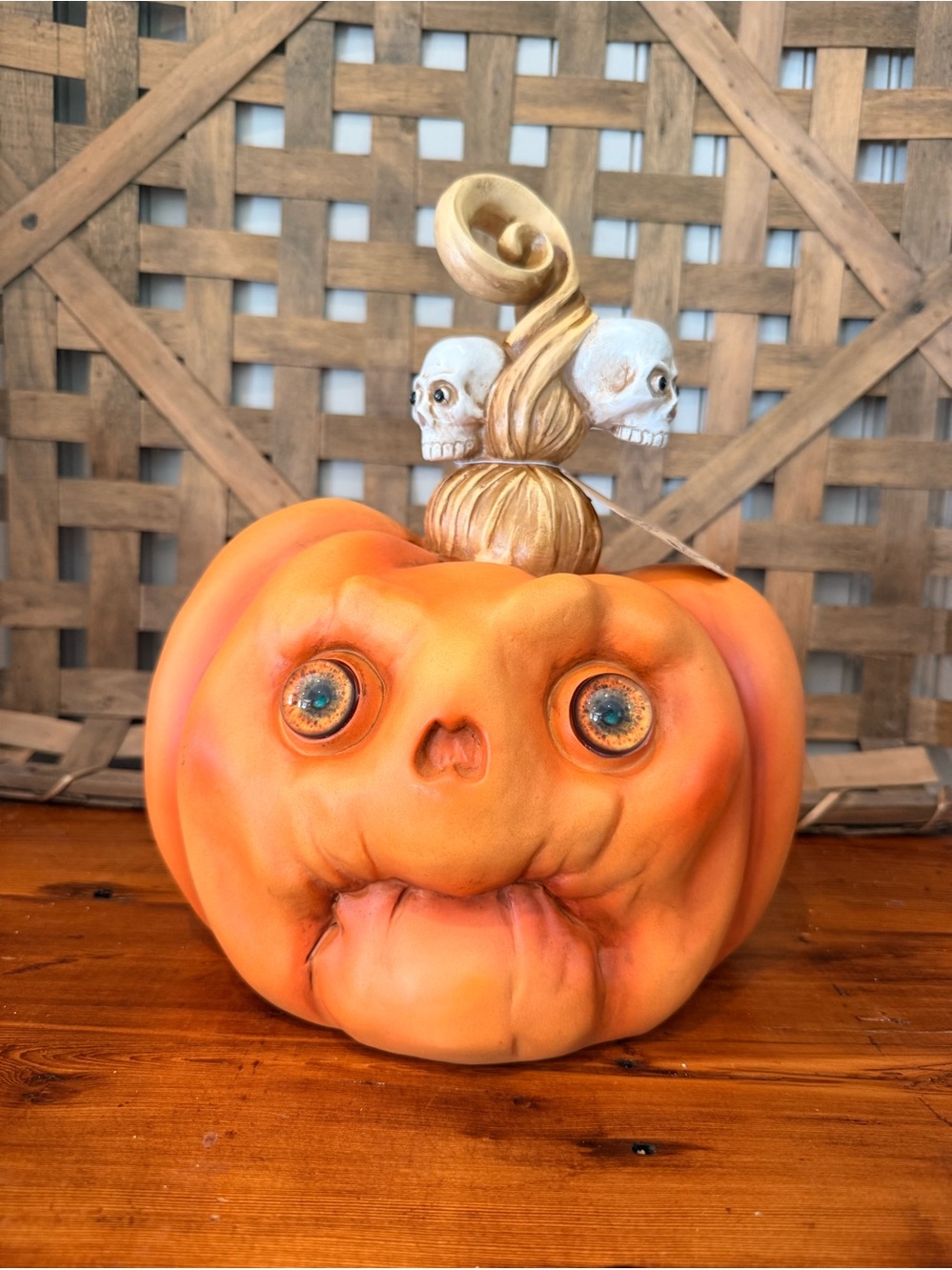 Whimsical Orange Voodoo Pumpkin Head Decor Skull Viral Halloween Jack-o-lantern